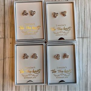 DHQH Jewelry Bridesmaid earrings, rose gold knots, set of four NWT gift